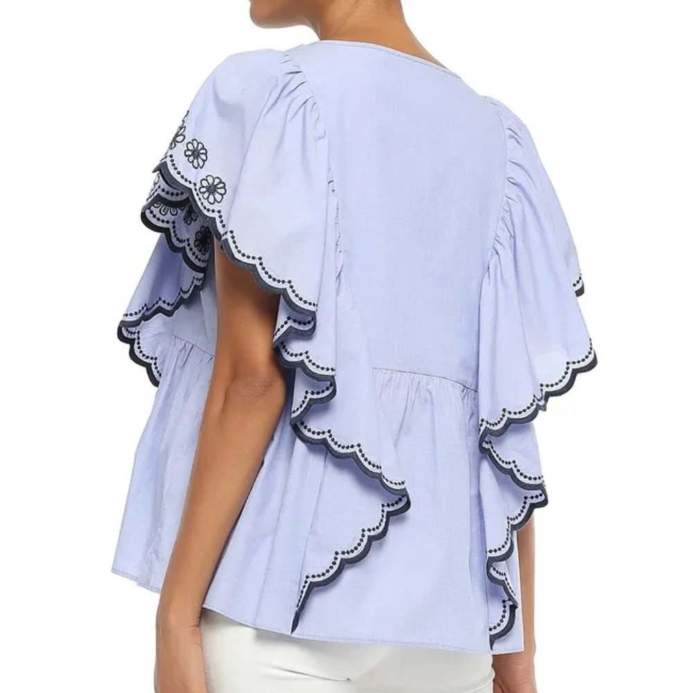 KATE SPADE scallop Chambray crochet lace tunic top - Picture 3 of 8